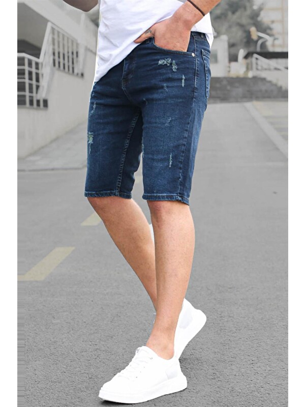 Madmext Koyu Mavi Normal Bel Erkek Jean Şort 6349