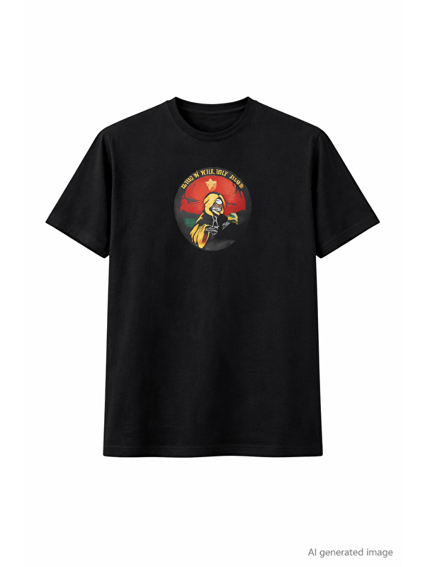 Jane's Unisex Bisiklet Yaka Baskılı Oversize T-Shirt - Siyah