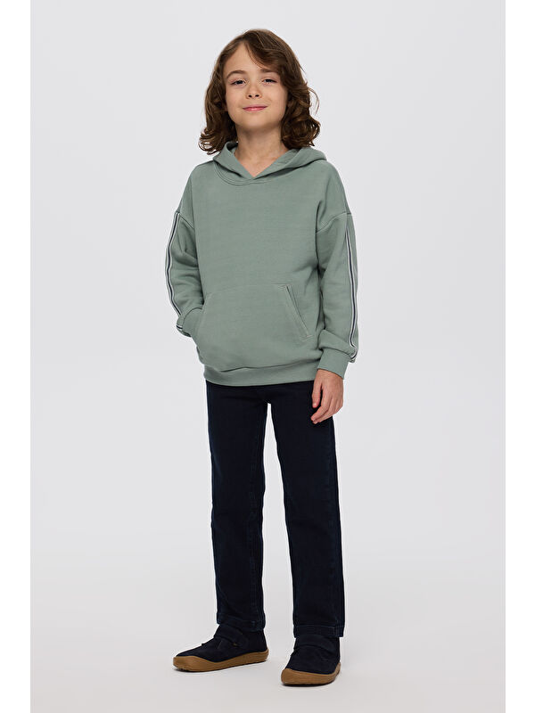 Panço Erkek Çocuk Kapüşonlu Yeşil Sweatshirt