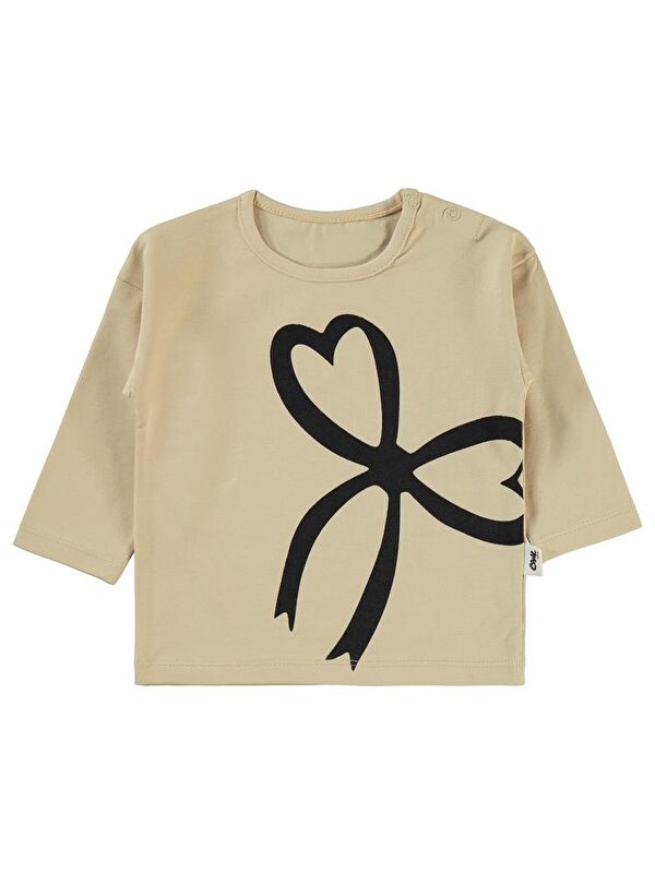 Civil Baby Fiyonk Baskılı 6-18 Ay Sweatshirt - Bej 6-9 Ay