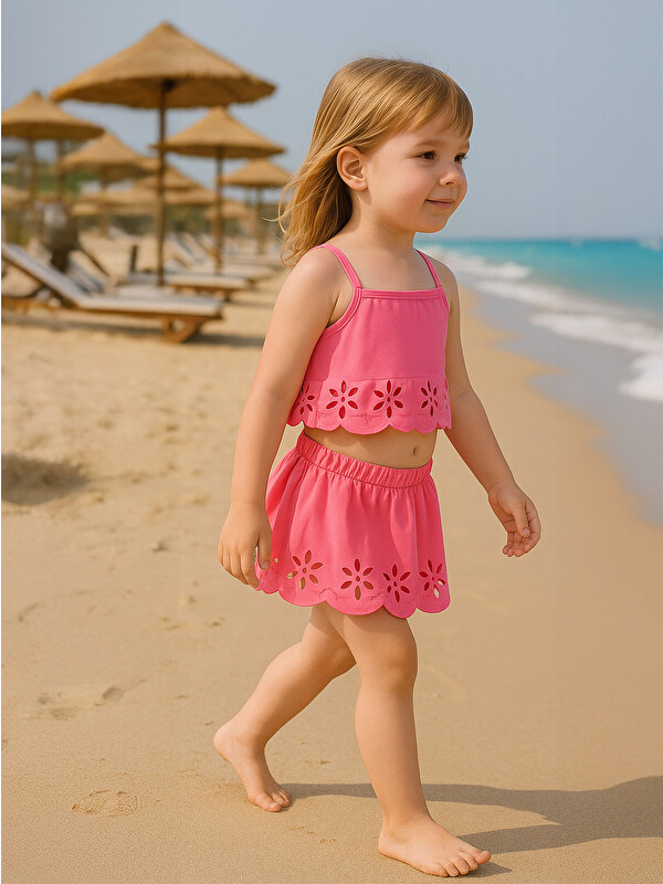 Civil Girls Kız Çocuk Mayo Set 2-12 Yaş Neon Pembe