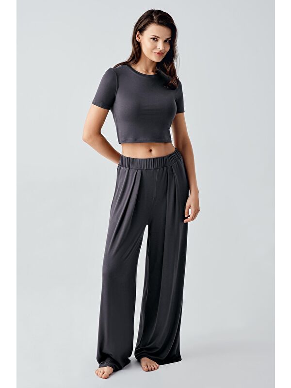 Artış Kısa Kollu Crop Bol Paça Esnek Viskoz Pijama Takım 17216