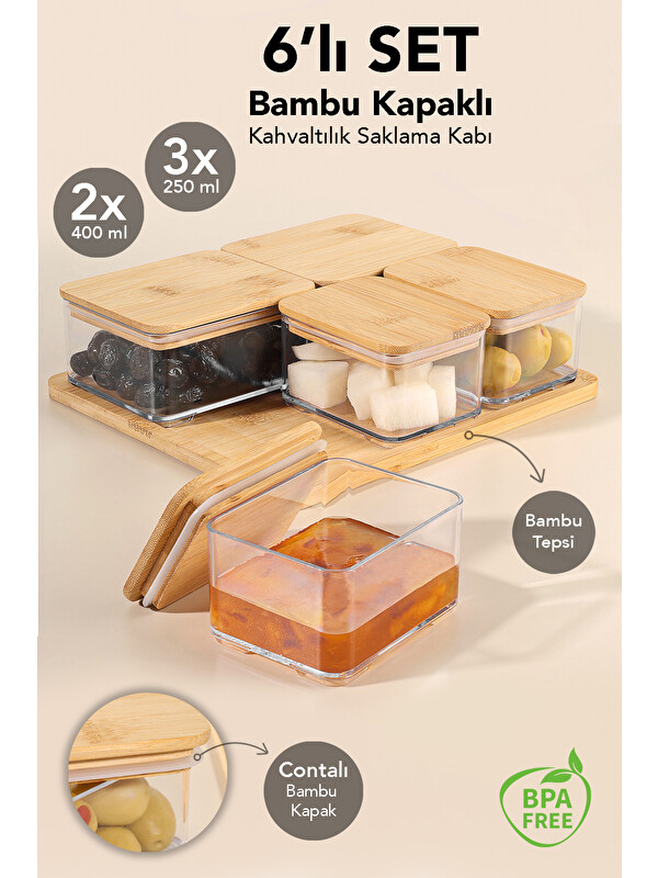 Meleni Home Bambu Kapak Kapaklı Saklama Kabı