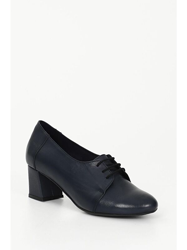 LACİVERT Hakiki Deri Yuvarlak Burun Orta Kalın Topuklu Bağcıklı Kadın Ayakkabı 24215 - Görsel 6
