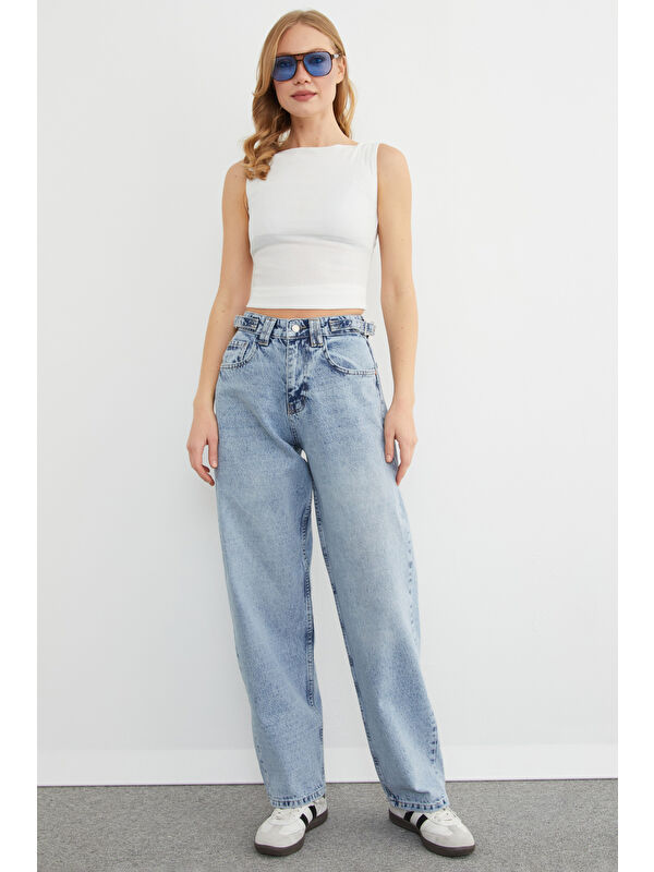 Fullamoda Beli Kemerli Fermuarlı Baggy Jean