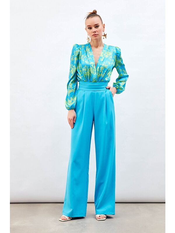 SATEEN Bel Detaylı Cepli Pantolon - Mavi