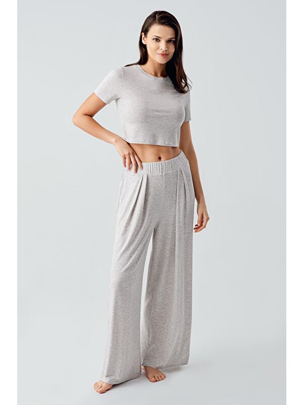 Artış Kısa Kollu Crop Bol Paça Esnek Viskoz Pijama Takım 17216
