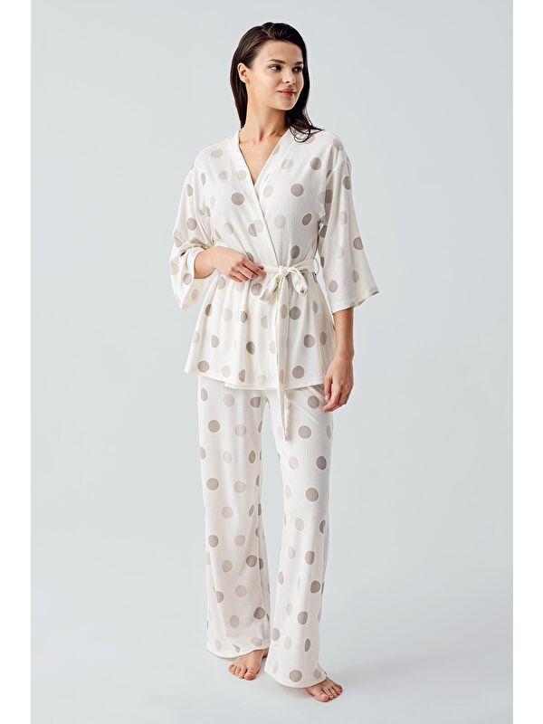 Artış Trukvakar Kol Puantiyeli Kimono Esnek Viskoz Pijama Takım 17212