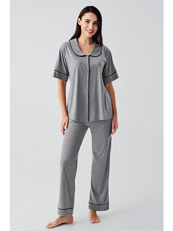 Artış Bebe Yaka Düğmeli Kısa Kollu Esnek Pamuklu Pijama Takım 17201
