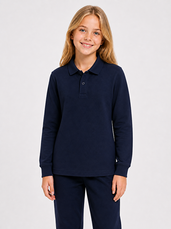 ajn Kids Polo Yaka Basic Uzun Kollu Unisex Kız Çocuk Tişört