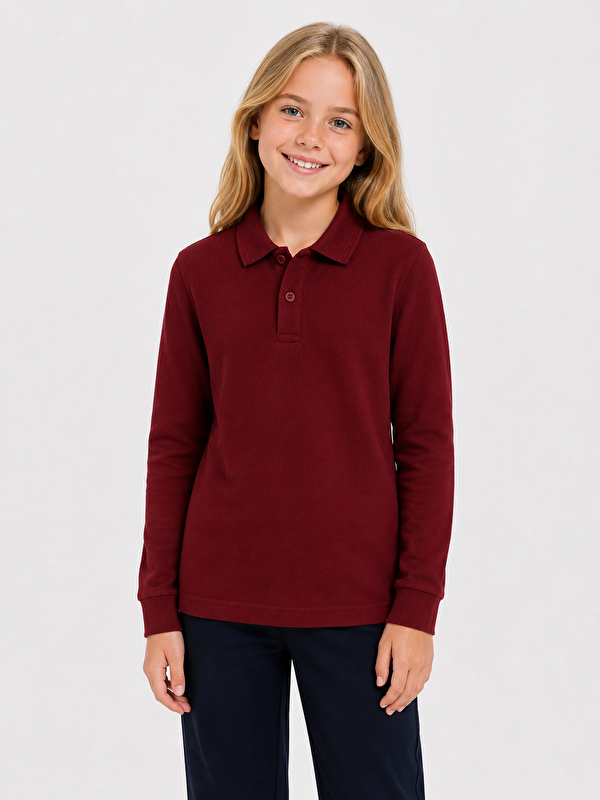ajn Kids Polo Yaka Basic Uzun Kollu Unisex Kız Çocuk Tişört