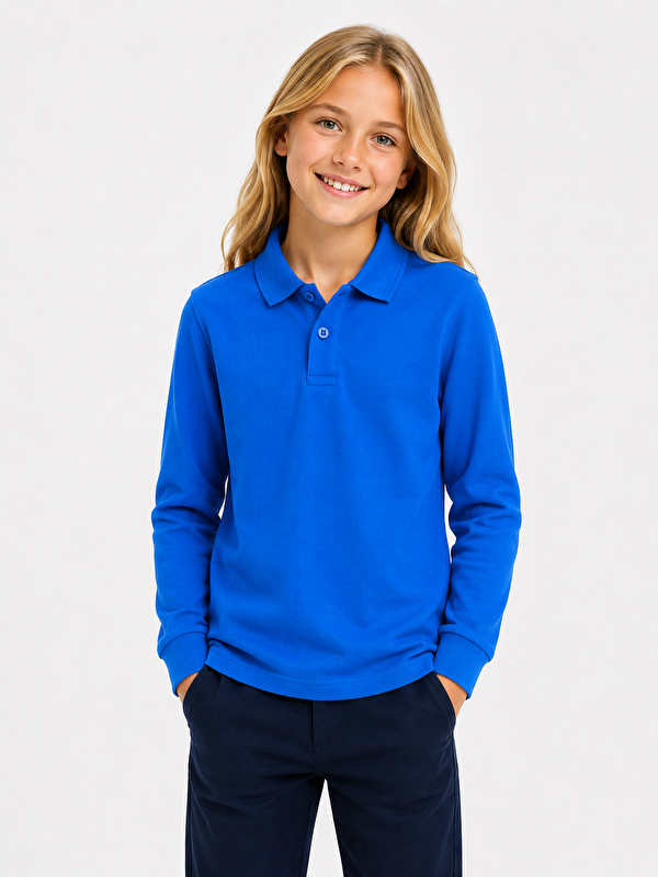 ajn Kids Polo Yaka Basic Uzun Kollu Unisex Kız Çocuk Tişört