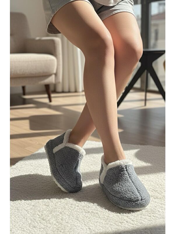 Lory Kadın Ev Botu Pelüş Ev Pandufu Ses Yapmaz Taban Sıcak Kürklü Panduf - Görsel 3