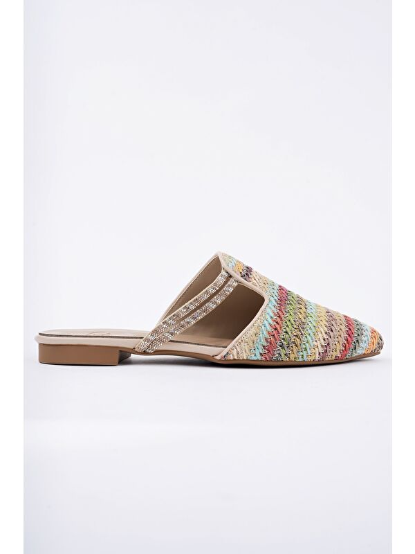 JAYLİN Önü Kapalı Kadın Taşlı Günlük Hasır Terlik - Görsel 3