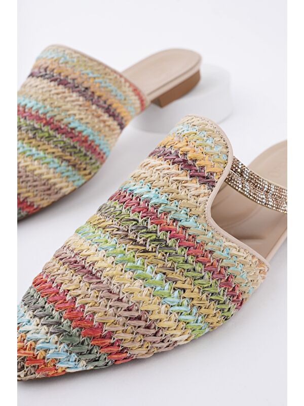 JAYLİN Önü Kapalı Kadın Taşlı Günlük Hasır Terlik - Görsel 4