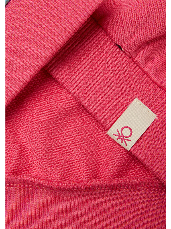 United Colors Of Benetton Kız Çocuk Pembe Mix Tamamı Baskılı Logo Etiketli Comfort Fit  Sweatshirt