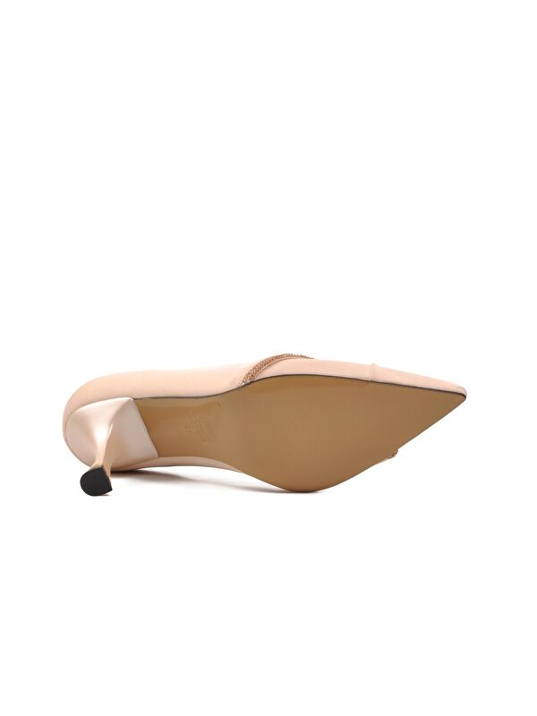 312039 Bej Saten Kadın Topuklu Ayakkabı - Görsel 6