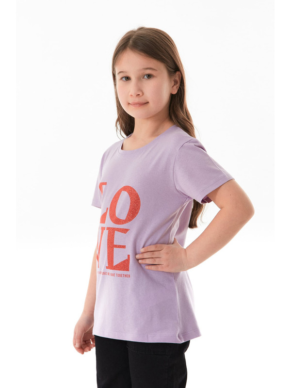 Fullamoda %100 Pamuk Simli Love Yazı Baskılı Kız Çocuk Tişört
