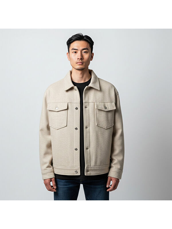 Jack & Jones Ridgewood Melange Overshirt Erkek Bej Ceket