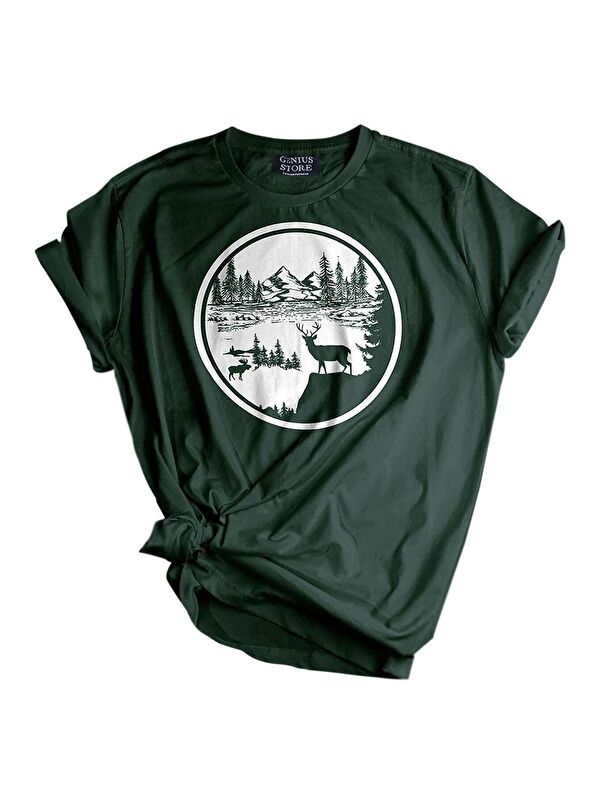 Genius Store Unisex Baskılı Outdoor Sport Spor Tişört (Yeşil Ceylan Manzara)