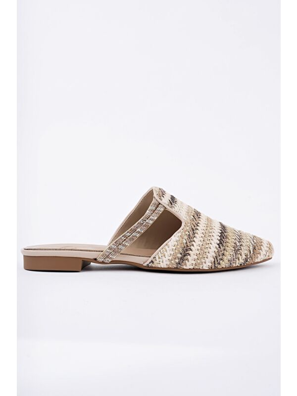 JAYLİN Önü Kapalı Kadın Taşlı Günlük Hasır Terlik - Görsel 3