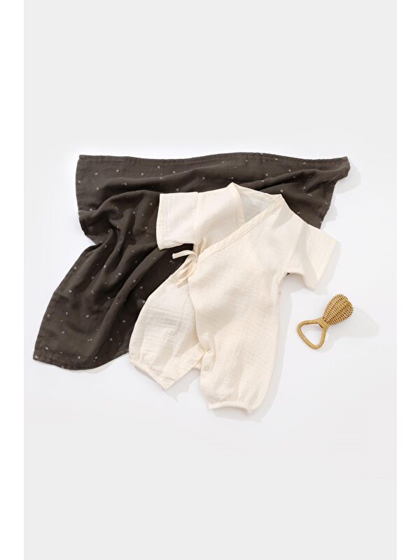 BabyCosy Organic  Müslin Kruvaze Kısa Kollu Tulum