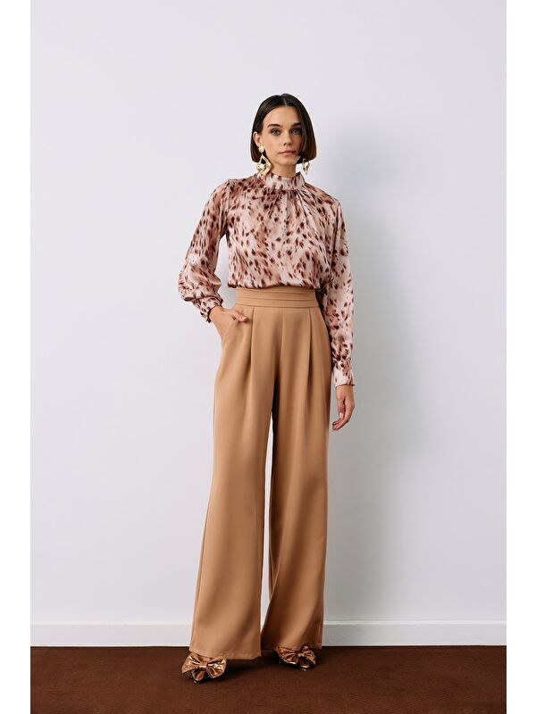 SATEEN Bel Detaylı Cepli Pantolon - Camel
