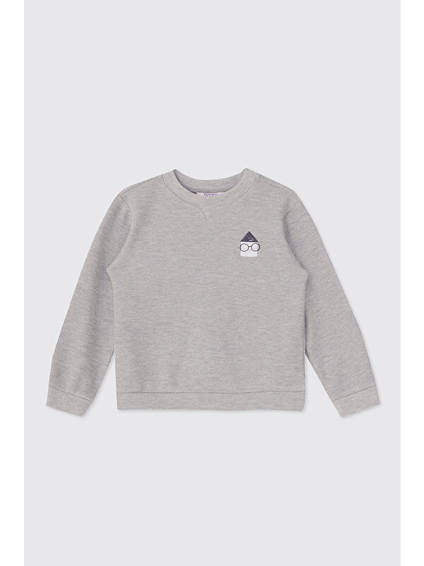 Panço Erkek Bebek Yakası Düğmeli Gri-Melanj Sweatshirt