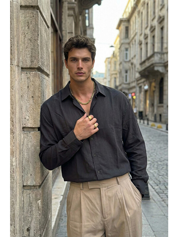 Livio Ferri Hive Premium Oversize Erkek Gömlek Kendinden Çizgili