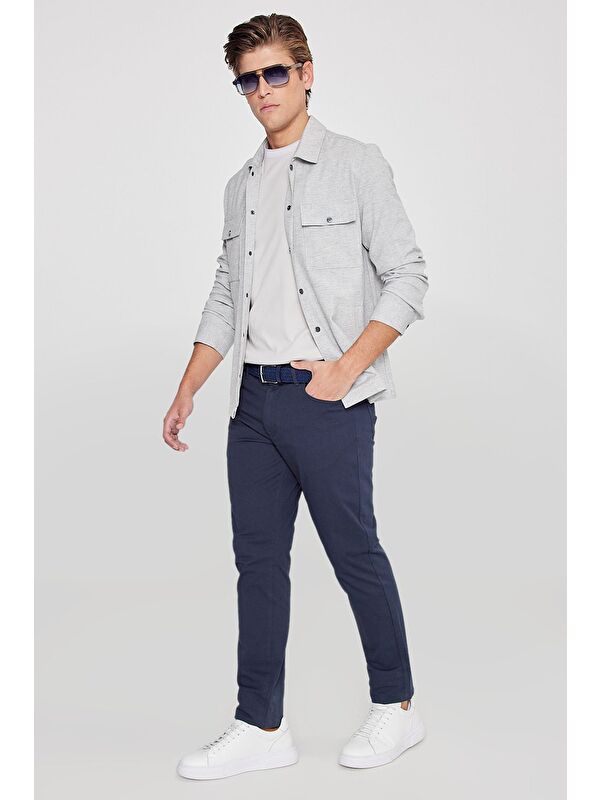 AC&Co / Altınyıldız Classics Erkek Lacivert Slim Fit Dar Kesim 5 Cep Pamuklu Esnek Chino Pantolon