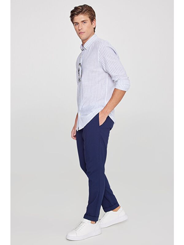 AC&Co / Altınyıldız Classics Erkek Lacivert Slim Fit Rahat Kesim Beli Bağlamalı Yan Cepli Jogger Pantolon