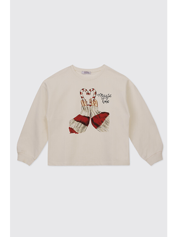 Panço Kız Çocuk Ekru Sweatshirt