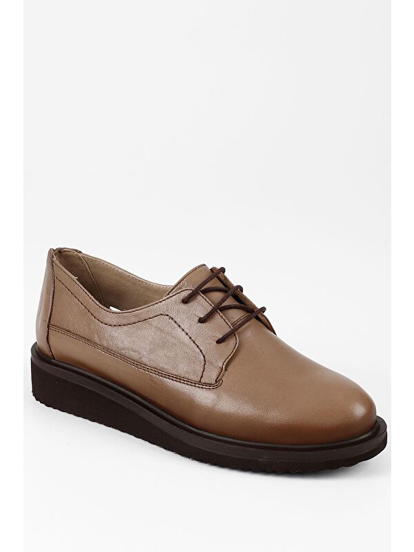 Hakiki Deri Yuvarlak Burun Dolgu Taban Bağcıklı Kadın Ayakkabı 24074 - Görsel 6