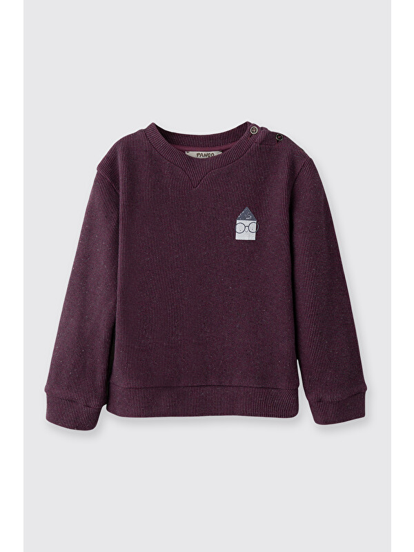 Panço Erkek Bebek Yakası Düğmeli Bordo-Melanj Sweatshirt