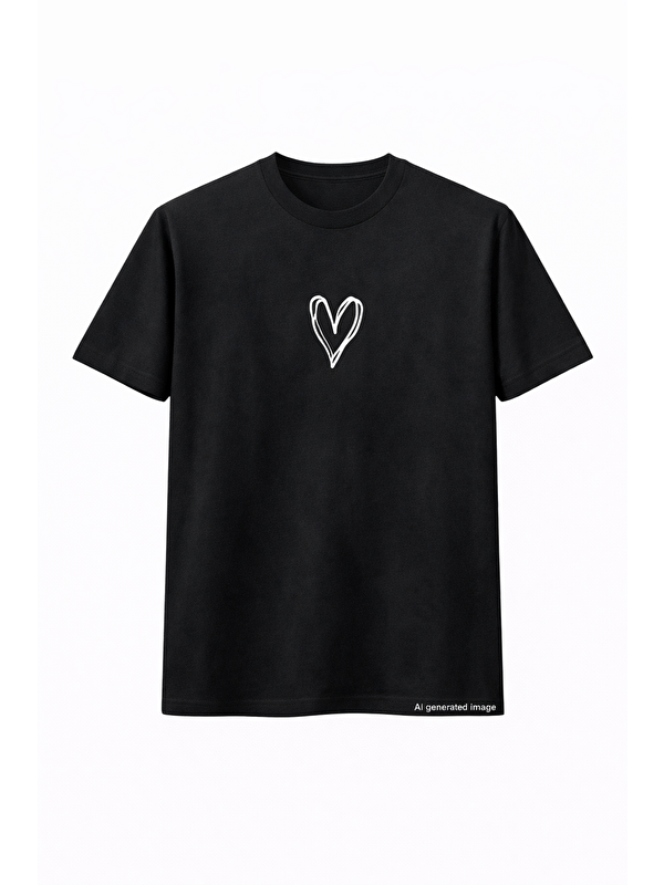Jane's Unisex Bisiklet Yaka Baskılı Oversize T-Shirt - Siyah