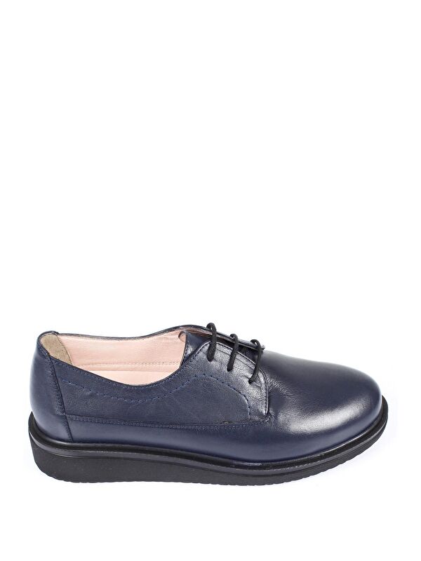 Hakiki Deri Yuvarlak Burun Dolgu Taban Bağcıklı Kadın Ayakkabı 24074 - Görsel 5