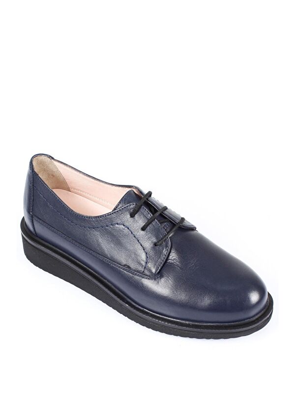Hakiki Deri Yuvarlak Burun Dolgu Taban Bağcıklı Kadın Ayakkabı 24074 - Görsel 6