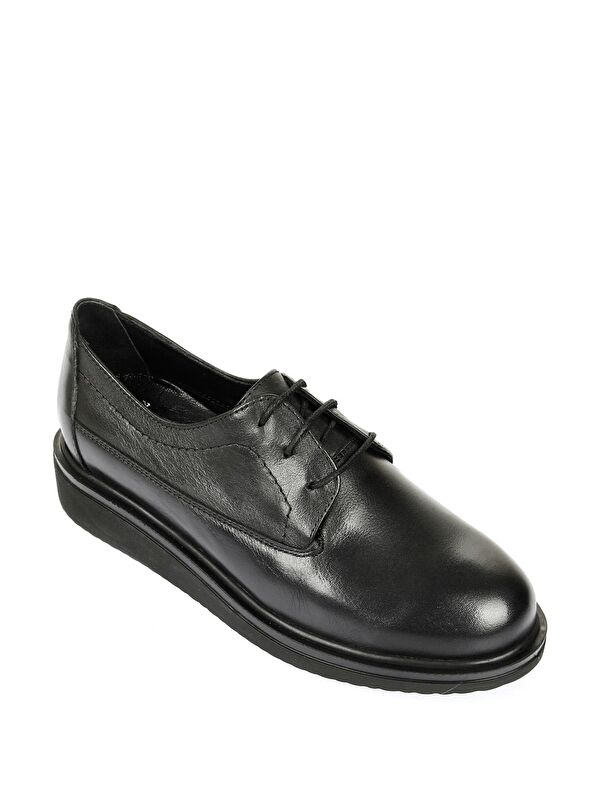 Hakiki Deri Yuvarlak Burun Dolgu Taban Bağcıklı Kadın Ayakkabı 24074 - Görsel 6