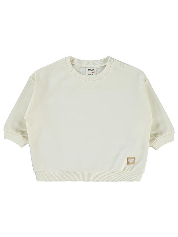 Civil Baby Basic Kalp Etiketli 6-18 Ay Sweatshirt - Ekru 9-12 Ay