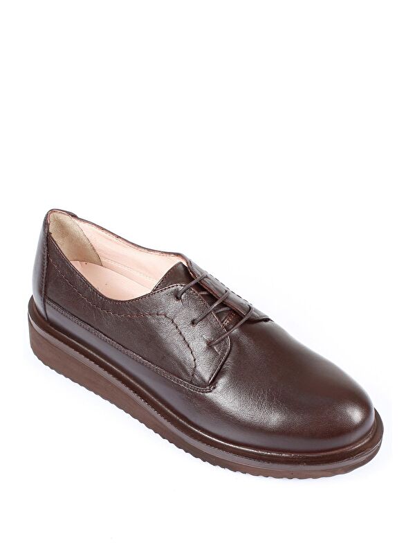 Hakiki Deri Yuvarlak Burun Dolgu Taban Bağcıklı Kadın Ayakkabı 24074 - Görsel 6