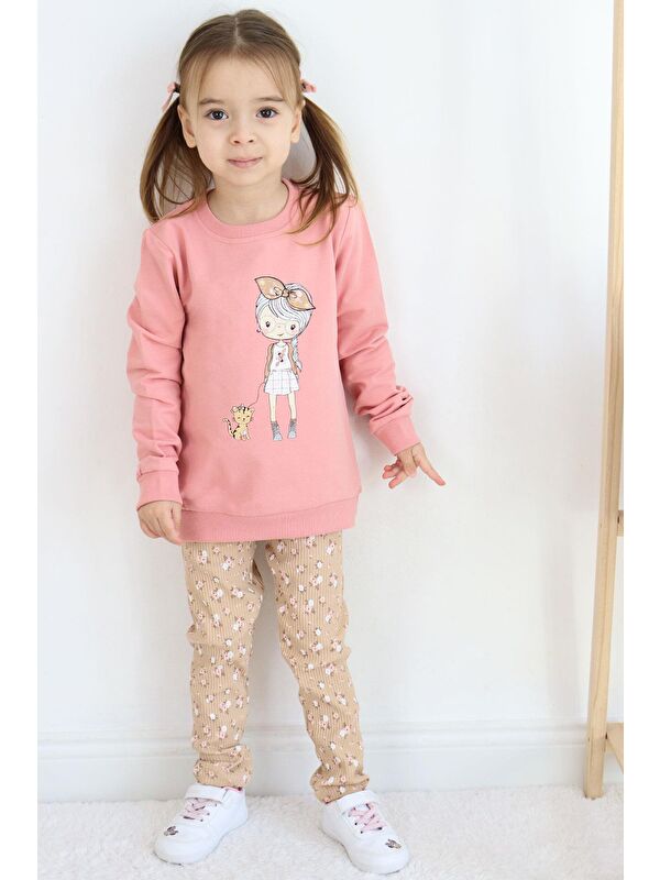 Breeze Kız Bebek Taytlı Takım Sevimli Kız Baskılı Çiçekli Gülkurusu (2 Yaş)