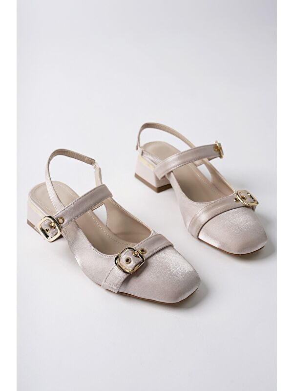 GİGİ Arkası Açık Küt Burun Çift Kemerli Kadın Günlük Klasik Kısa Topuklu Ayakkabı - Görsel 3