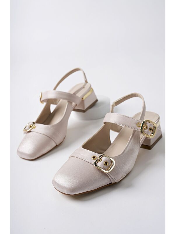 GİGİ Arkası Açık Küt Burun Çift Kemerli Kadın Günlük Klasik Kısa Topuklu Ayakkabı - Görsel 4