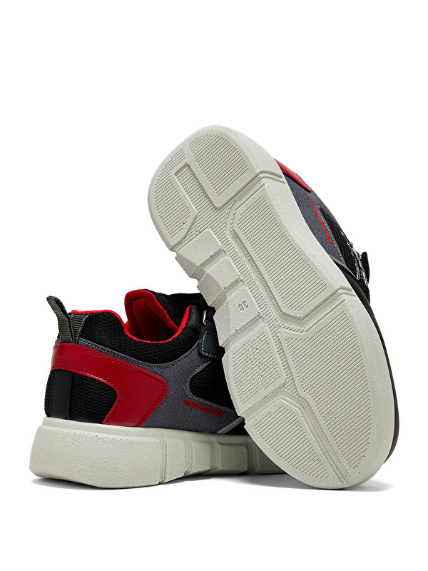 Çocuk Unisex Siyah Kırmızı Rahat Kalıp Cırtlı Ayakkabı - Görsel 3