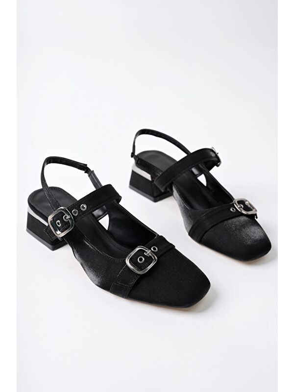 GİGİ Arkası Açık Küt Burun Çift Kemerli Kadın Günlük Klasik Kısa Topuklu Ayakkabı - Görsel 3