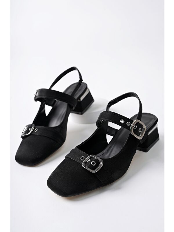 GİGİ Arkası Açık Küt Burun Çift Kemerli Kadın Günlük Klasik Kısa Topuklu Ayakkabı - Görsel 4