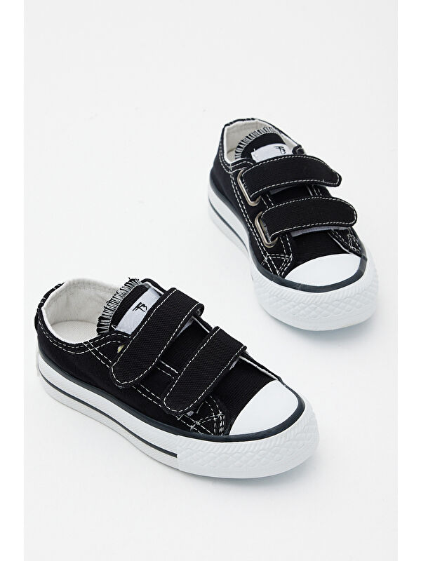 Unisex Siyah Kauçuk Taban Keten Cırtlı Spor Ayakkabı - Görsel 3