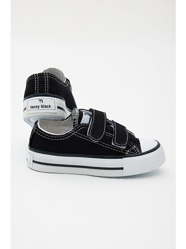 Unisex Siyah Kauçuk Taban Keten Cırtlı Spor Ayakkabı - Görsel 4