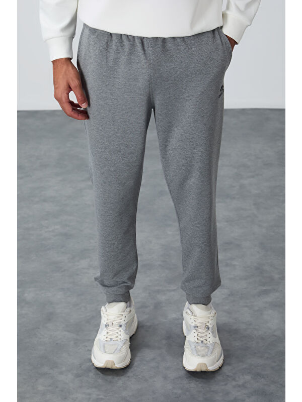 Tommylife Gri Melanj Klasik Cepli Standart Kalıp Manşetli  Eşofman Alt - 84652