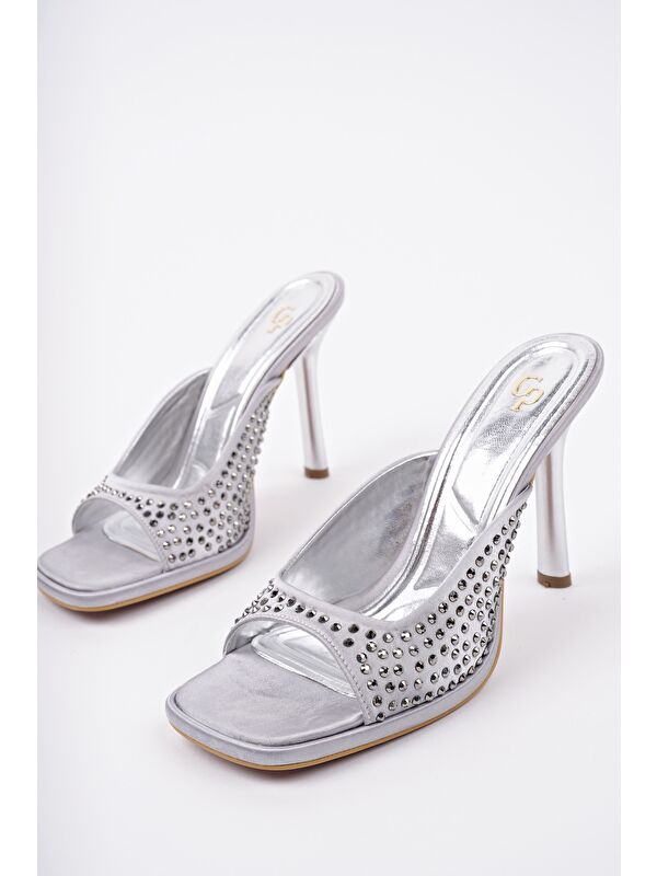 PUJA Küt Burun İnce Topuklu Taşlı Kadın Topuklu Terlik - Görsel 2